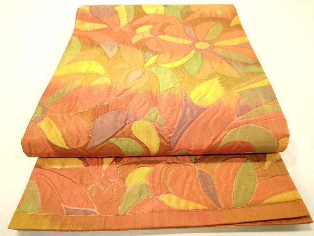 平和屋着物◎六通柄袋帯 ふくれ織 舞花文 正絹 逸品 DAAZ3589jm