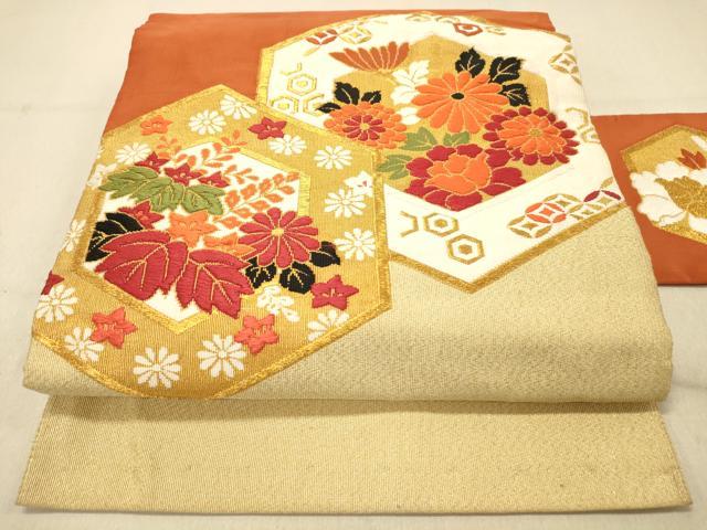 平和屋着物◎綴れ 八寸名古屋帯 亀甲吉祥花文 金糸 正絹 逸品 DAAZ3599jm