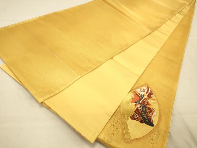 平和屋着物◎太鼓柄袋帯 扇面女人文 金糸 正絹 逸品 DAAZ3606jm