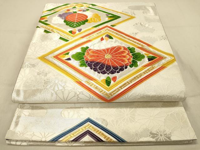 平和屋着物◎六通柄袋帯 唐織 花蝶菱文 金銀糸 正絹 逸品 DAAZ3610jm