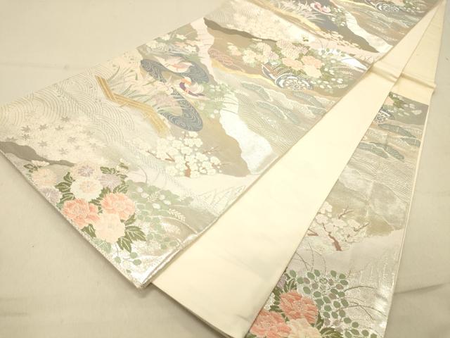 平和屋着物◎西陣 六通柄袋帯 唐織 王朝絵巻 プラチナ純銀箔二重織 証紙付き 正絹 逸品 DAAZ3646jm