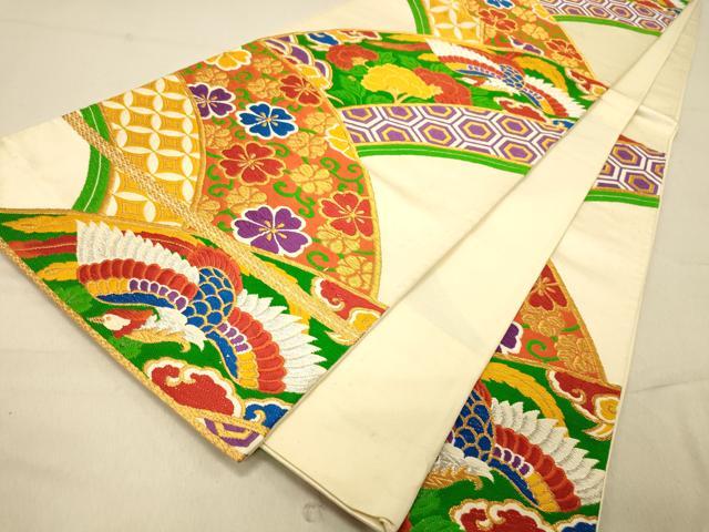 平和屋着物◎六通柄袋帯 唐織 吉祥鳳凰花文 金銀糸 正絹 逸品 DAAZ3648jm