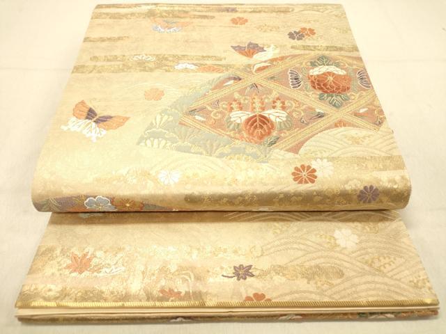 平和屋着物◎六通柄袋帯 唐織 地紙鳳凰花文 金糸 引箔 正絹 逸品 DAAZ3673jm