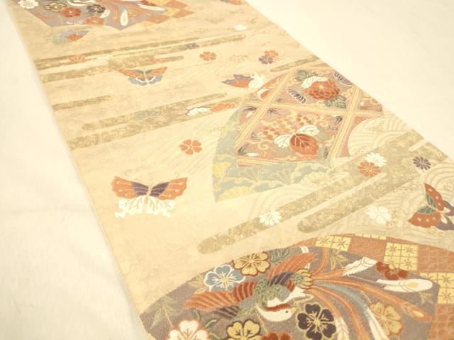 平和屋着物◎六通柄袋帯 唐織 地紙鳳凰花文 金糸 引箔 正絹 逸品 DAAZ3673jm