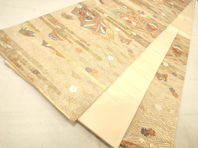 平和屋着物◎六通柄袋帯 唐織 地紙鳳凰花文 金糸 引箔 正絹 逸品 DAAZ3673jm