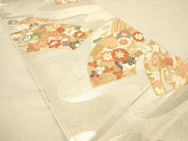 平和屋着物◎六通柄袋帯 唐織 流水地紙吉祥花文 金銀糸 正絹 逸品 DAAZ3687jm