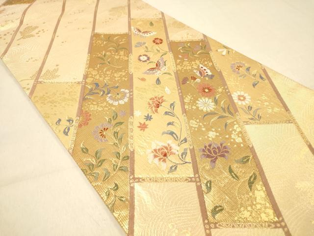 平和屋着物◎六通柄袋帯 吉祥花蝶文 金糸 正絹 逸品 DAAZ3694jm