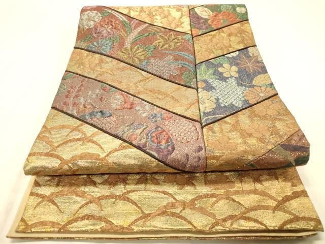 平和屋着物◎六通柄袋帯 ふくれ織り 切嵌 吉祥花文 金銀糸 正絹 逸品 DAAZ3748jm
