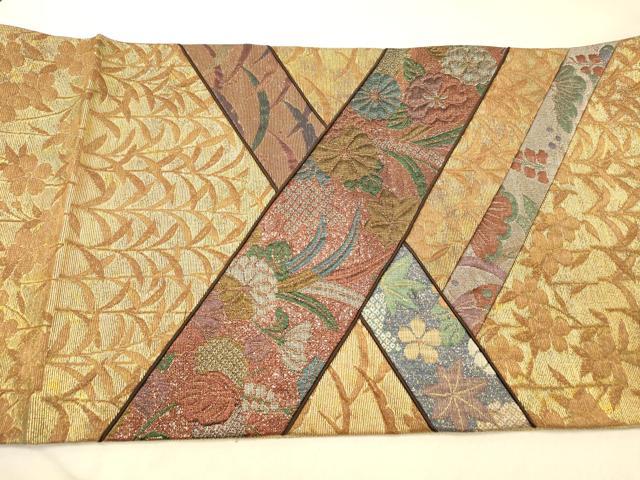 平和屋着物◎六通柄袋帯 ふくれ織り 切嵌 吉祥花文 金銀糸 正絹 逸品 DAAZ3748jm