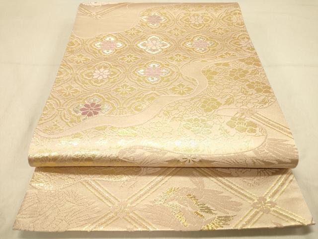 平和屋着物◎六通柄袋帯 道長鳳凰花菱文 金糸 正絹 逸品 DAAZ3758jm