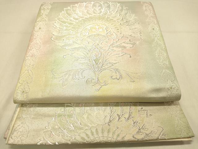 平和屋着物◎六通柄袋帯 飾花文 銀糸 正絹 逸品 DAAZ3777jm