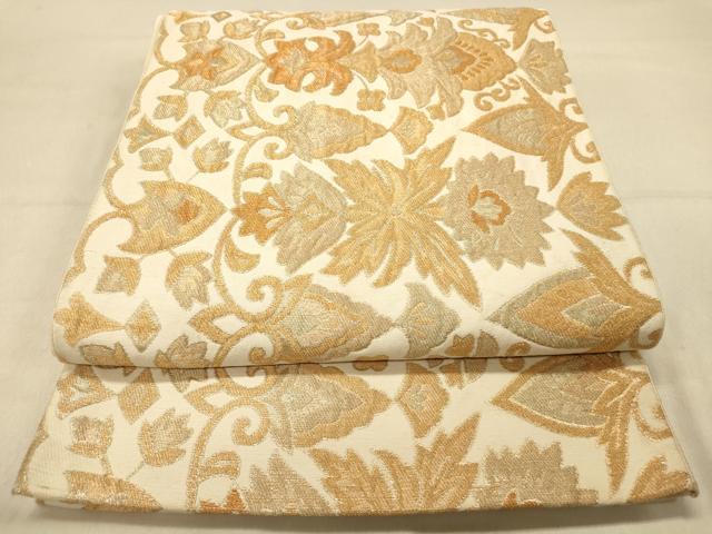 平和屋着物◎六通柄袋帯 更紗花文 金糸 正絹 逸品 DAAZ3861jm
