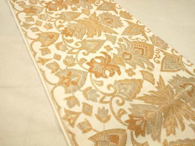 平和屋着物◎六通柄袋帯 更紗花文 金糸 正絹 逸品 DAAZ3861jm