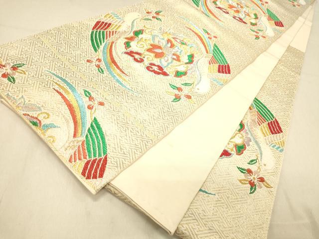 平和屋着物◎六通柄 本袋帯 別織 向双鳥文錦 更紗花鳥文 金糸 正絹 逸品 DAAZ3978jm