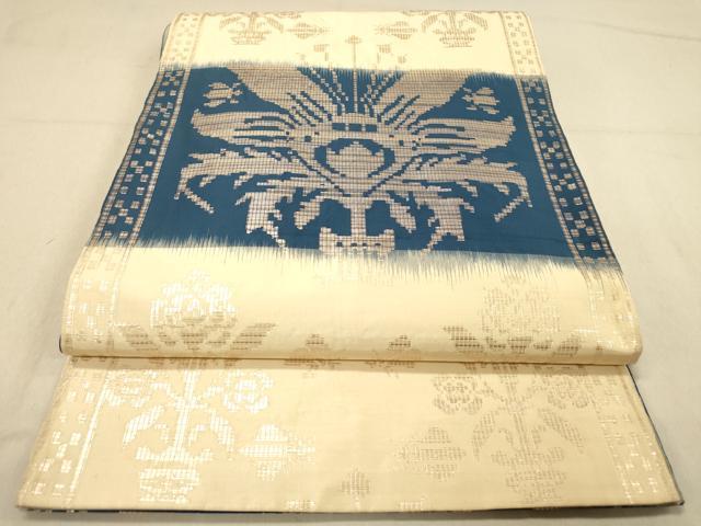 平和屋着物◎両面 六通柄袋帯 横段更紗花文 金糸 正絹 逸品 DAAZ3983jm