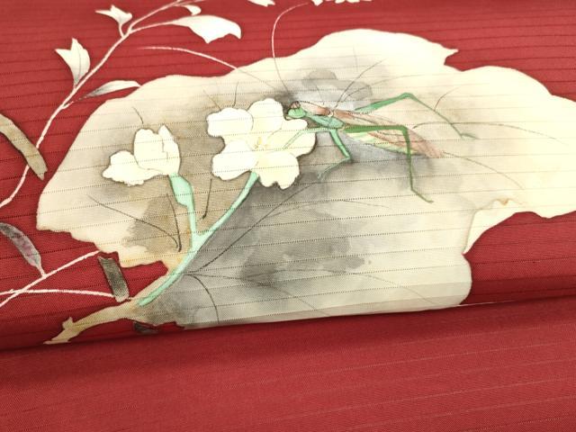 平和屋着物*夏物 絽塩瀬 つけ帯 手描き 飛蝗草花文 正絹 逸品 DAAZ4006cm