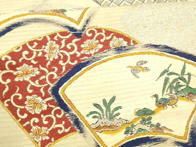 平和屋着物*夏物 アンティーク 大正ロマン 六通柄 本袋帯 地紙風景群鳥花唐草文 銀糸 正絹 逸品 DAAZ4009cm