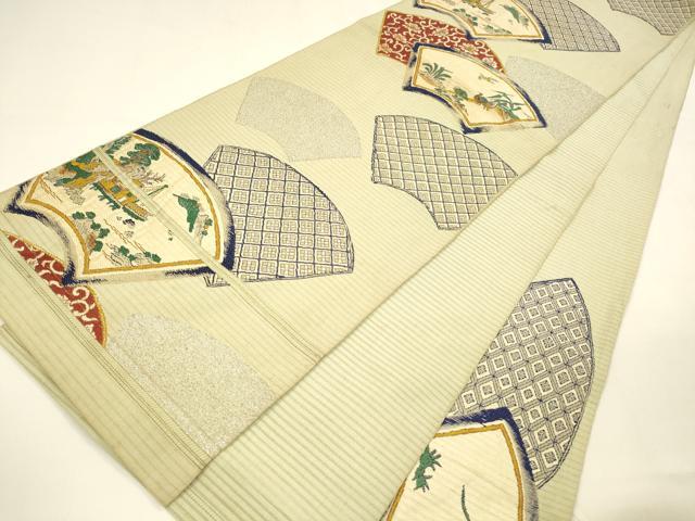平和屋着物*夏物 アンティーク 大正ロマン 六通柄 本袋帯 地紙風景群鳥花唐草文 銀糸 正絹 逸品 DAAZ4009cm