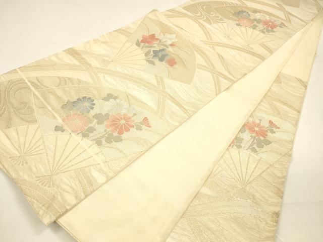 平和屋着物*夏物 六通柄袋帯 扇面流水草花文 金糸 正絹 逸品 DAAZ4019cm