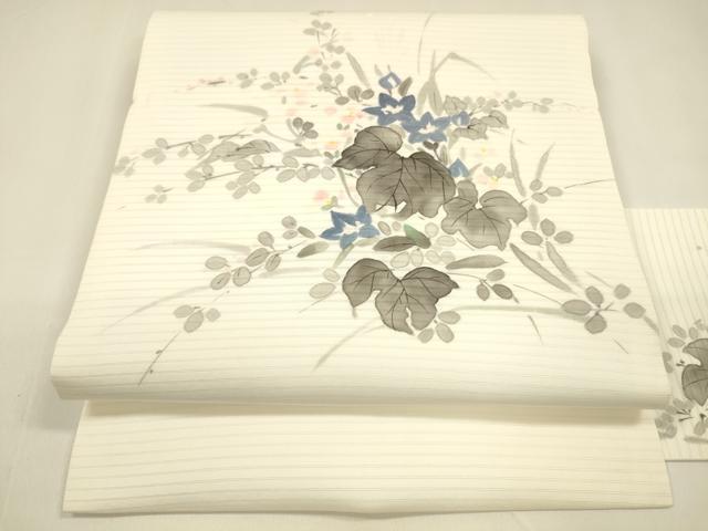 平和屋着物*夏物 絽塩瀬 九寸名古屋帯 作家物 手描き 草花文 正絹 逸品 DAAZ4027cm