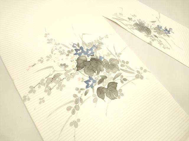 平和屋着物*夏物 絽塩瀬 九寸名古屋帯 作家物 手描き 草花文 正絹 逸品 DAAZ4027cm
