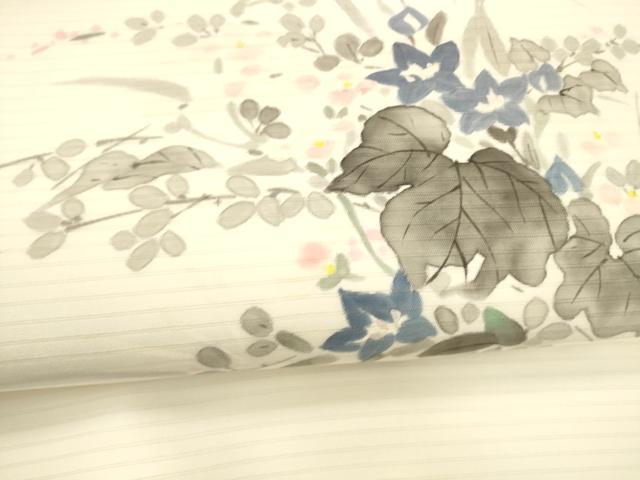 平和屋着物*夏物 絽塩瀬 九寸名古屋帯 作家物 手描き 草花文 正絹 逸品 DAAZ4027cm