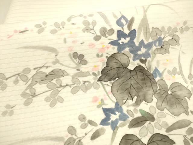 平和屋着物*夏物 絽塩瀬 九寸名古屋帯 作家物 手描き 草花文 正絹 逸品 DAAZ4027cm
