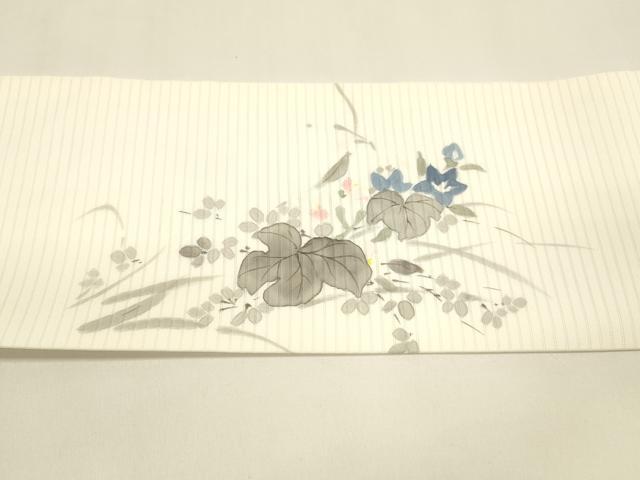 平和屋着物*夏物 絽塩瀬 九寸名古屋帯 作家物 手描き 草花文 正絹 逸品 DAAZ4027cm
