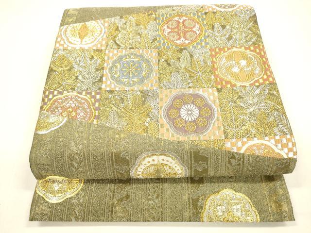 平和屋着物●六通柄袋帯 松葉花文 金銀糸 正絹 逸品 DAAZ4058cm