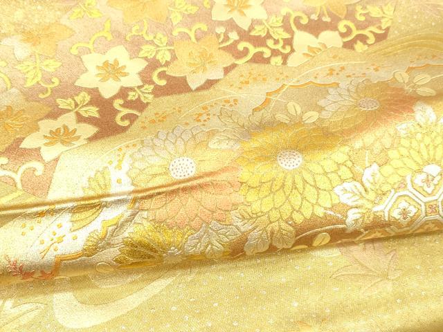 平和屋着物●太鼓柄袋帯 流水草花文 金銀彩 引箔 正絹 逸品 DAAZ4201cm