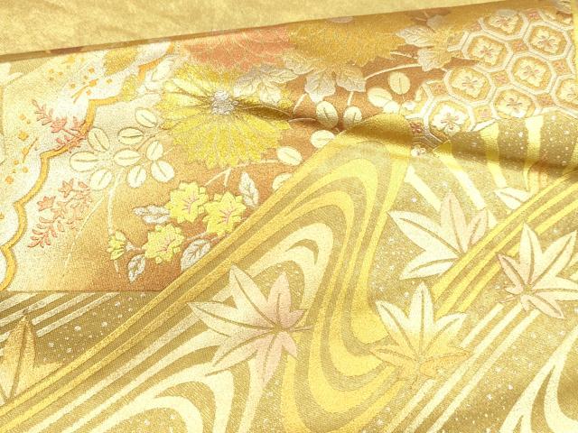平和屋着物●太鼓柄袋帯 流水草花文 金銀彩 引箔 正絹 逸品 DAAZ4201cm