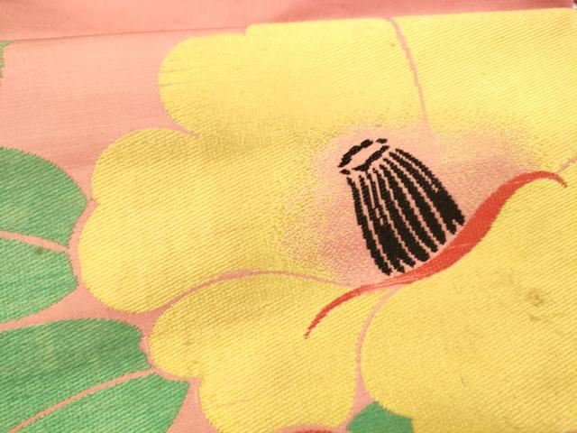 平和屋着物●アンティーク 大正ロマン 九寸名古屋帯 唐織 椿 正絹 逸品 DAAZ4209cm