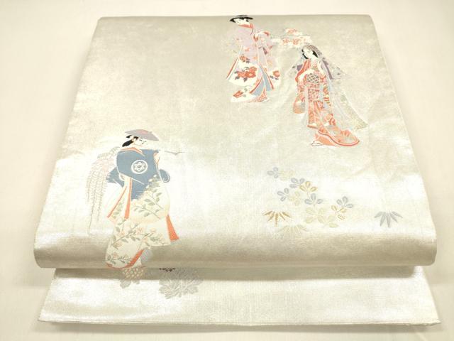 平和屋着物●太鼓柄袋帯 女人文 本銀箔 金糸 引箔 正絹 逸品 DAAZ4220cm