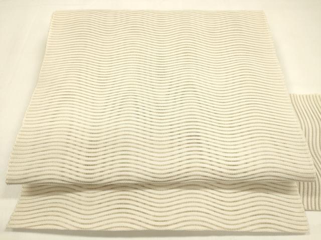 平和屋着物*夏物 絽綴れ 八寸名古屋帯 よろけ縞 薄卵色 正絹 逸品 DAAZ4222cm