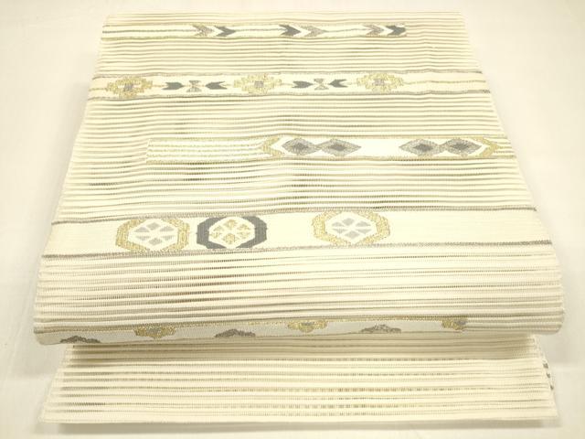 平和屋着物*夏物 絽綴れ 八寸名古屋帯 横段抽象文 金銀糸 正絹 逸品 DAAZ4229cm