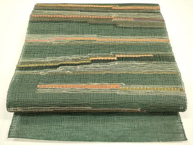 平和屋着物*夏物 八寸名古屋帯 横段文 金糸 正絹 逸品 DAAZ4230cm