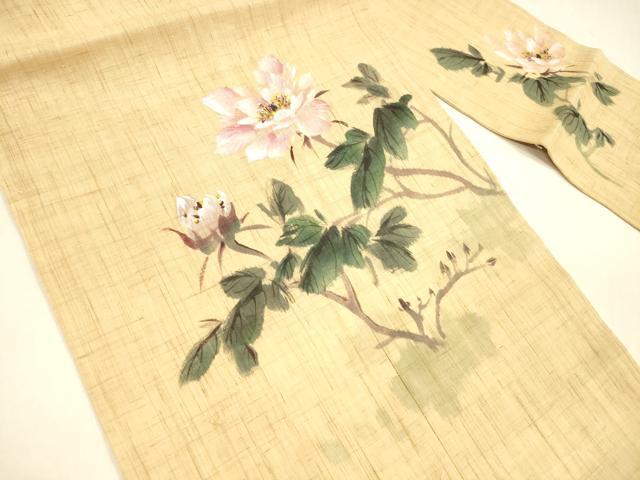 平和屋着物*夏物 九寸名古屋帯 作家物 手描き 枝花文 麻 逸品 DAAZ4235cm