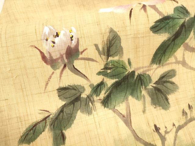 平和屋着物*夏物 九寸名古屋帯 作家物 手描き 枝花文 麻 逸品 DAAZ4235cm