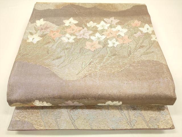 平和屋着物*夏物 六通柄袋帯 草花文 金銀糸 正絹 逸品 DAAZ4242cm
