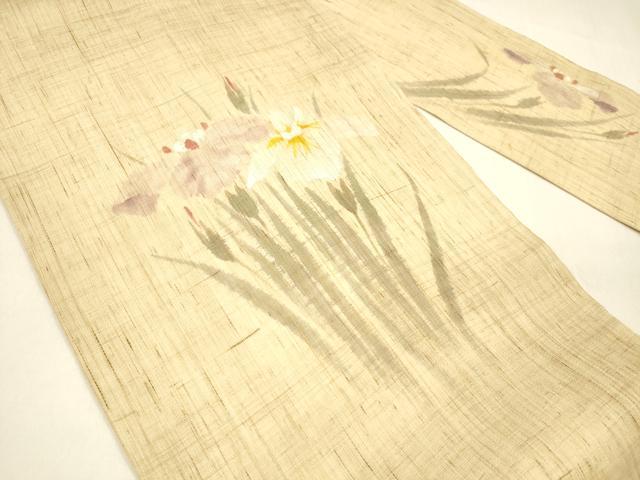 平和屋着物*夏物 染色作家 桐山紫香 手描き 九寸名古屋帯 杜若 麻 逸品 DAAZ4258cm