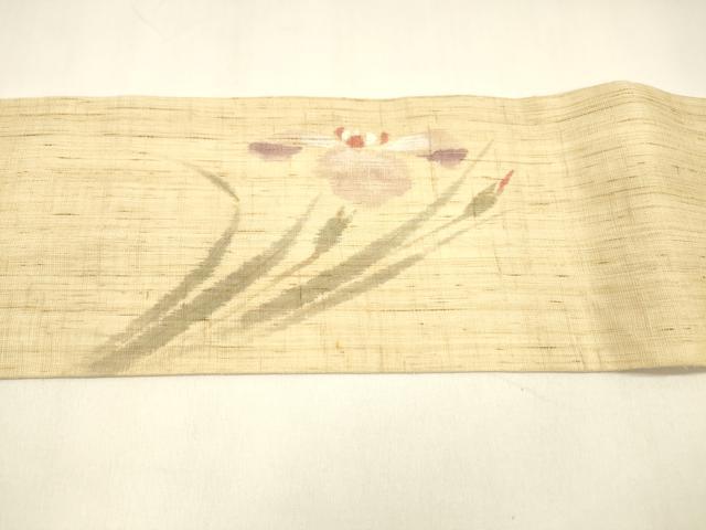 平和屋着物*夏物 染色作家 桐山紫香 手描き 九寸名古屋帯 杜若 麻 逸品 DAAZ4258cm