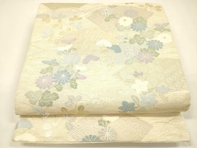 平和屋着物*夏物 六通柄袋帯 草花文 金銀糸 正絹 逸品 DAAZ4270cm