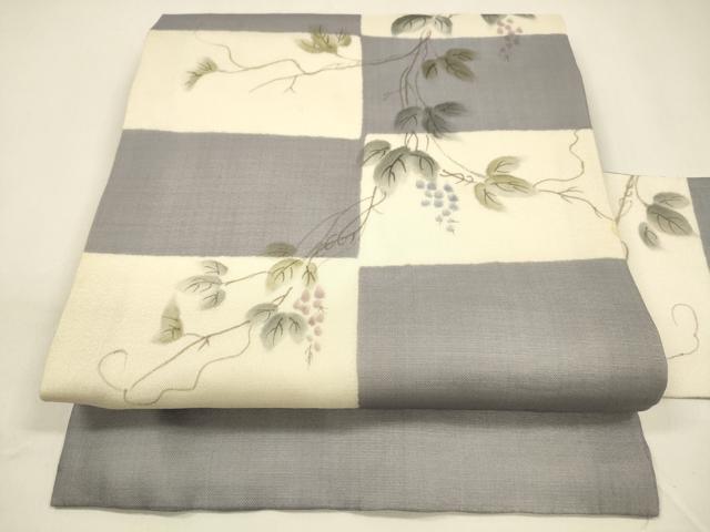 平和屋着物*夏物 九寸名古屋帯 手描き 葡萄蔦の葉文 正絹 逸品 DAAZ4291cm