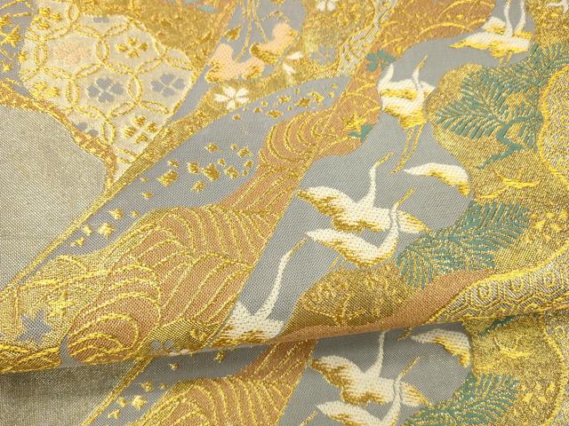 平和屋着物●六通柄袋帯 飛鶴草花文 金銀糸 正絹 逸品 DAAZ4294cm