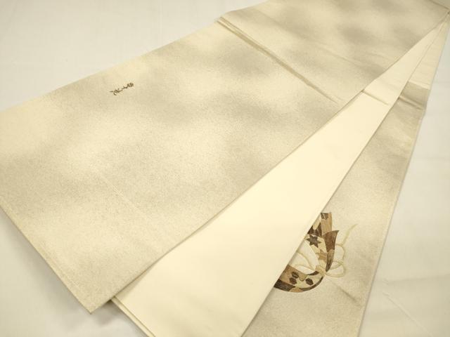 平和屋着物●みのむし工芸作家 草苑白水 太鼓柄袋帯 束ね熨斗草花文 正絹 逸品 DAAZ4315cm