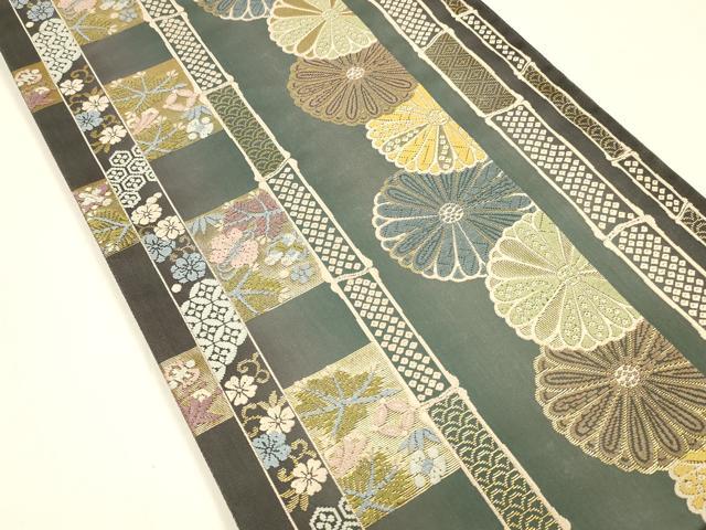 平和屋着物●六通柄袋帯 麗粋唐織 鹿の子花間道 金糸 正絹 逸品 DAAZ4329cm