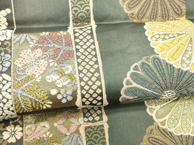 平和屋着物●六通柄袋帯 麗粋唐織 鹿の子花間道 金糸 正絹 逸品 DAAZ4329cm