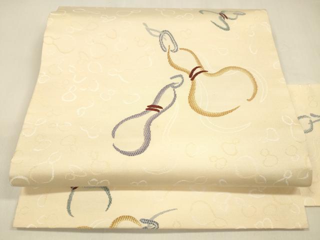 織りに染め九寸名古屋帯（瓢箪に花びら文）正絹 平和屋着物○九寸名古屋帯 唐織 瓢箪 正絹 逸品 DAAZ4376cm