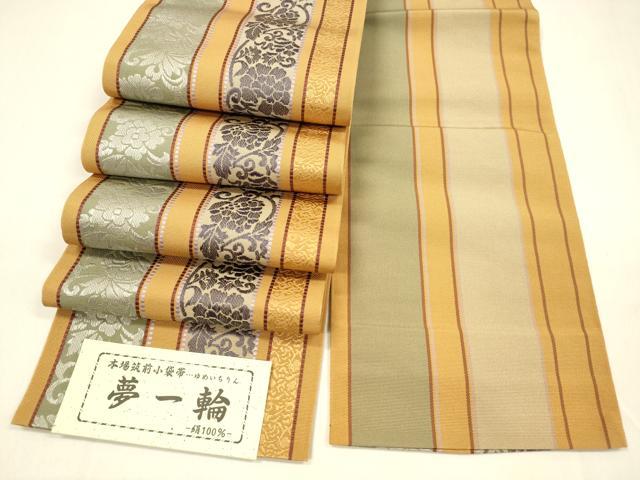 平和屋着物●本場筑前博多織 両面 半幅帯 小野和也作 更紗花間道 間道 夢一輪 証紙付き 正絹 逸品 DAAZ4386cm