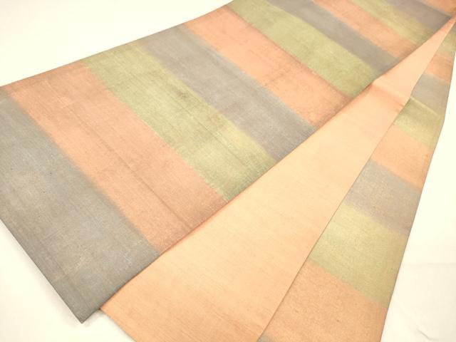 平和屋着物●全通柄袋帯 紬地 釉鐸 横段文 反端付き 正絹 逸品 DAAZ4392cm